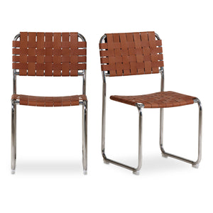 Moma Stainless Steel Leather Dining Chair- Set Of Two