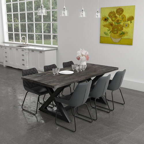 Zax/Calvin 7pc Dining Set, Black/Vintage Charcoal - Kuality furniture