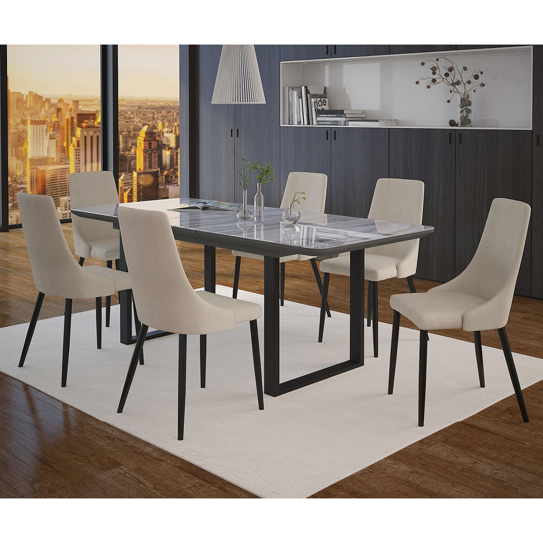 Gavin/Venice 7PC Dining Set (Black/Beige) - Kuality furniture